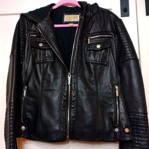 Michael Kors leather hoodie jacket